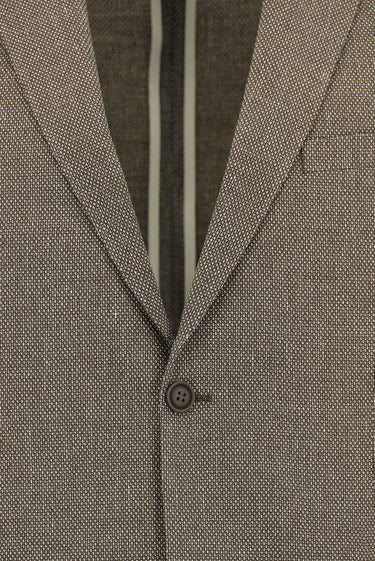 Orta Kahve Slim Fit Dar Kesim Klasik Keten Karışımlı Desenli Ceket