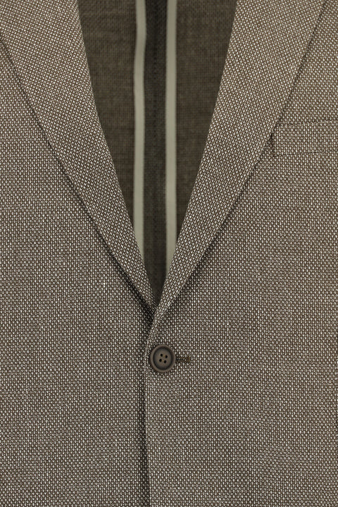 Medium Brown 4 Drop Relaxed Fit Classic Linen Blend Patterned Jacket