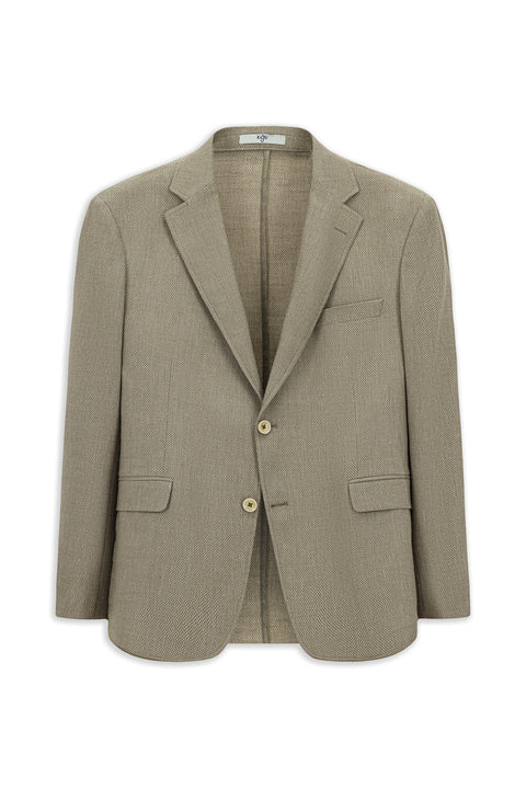 Orta Bej 7 Drop Slim Fit Dar Kesim Klasik Keten Karışımlı Desenli Ceket