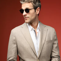 Medium Beige 4-Drop Relaxed Fit Classic Linen Blend Patterned Jacket