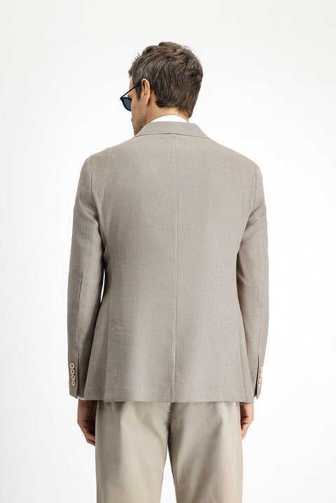 Orta Bej 7 Drop Slim Fit Dar Kesim Klasik Keten Karışımlı Desenli Ceket