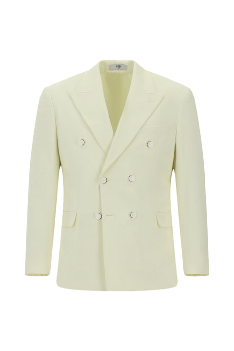 Krem 7 Drop Slim Fit Dar Kesim Desenli Gofre Kruvaze Ceket