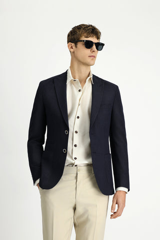  Koyu Lacivert 7 Drop Super Slim Fit Eksra Dar Kesim Çizgili Likral? Spor Ceket-Ki??l?