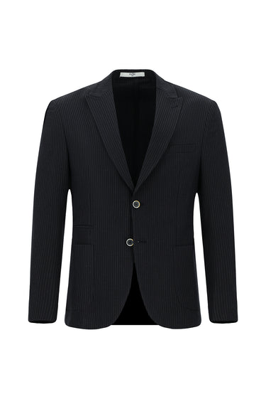 Koyu Lacivert Super Slim Fit Ekstra Dar Kesim Çizgili Likralı Spor Ceket
