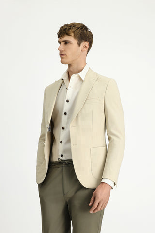  Açık Bej Super Slim Fit Ekstra Dar Kesim Çizgili Likralı Spor Ceket