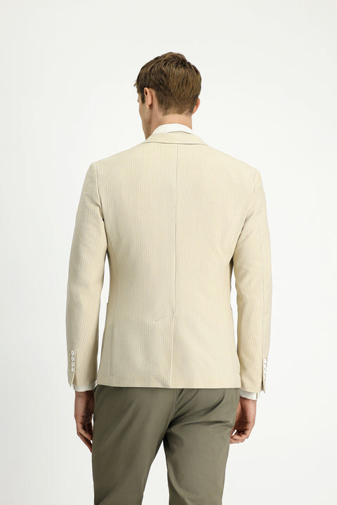 Açık Bej 7 Drop Super Slim Fit Eksra Dar Kesim Çizgili Likralı Spor Ceket