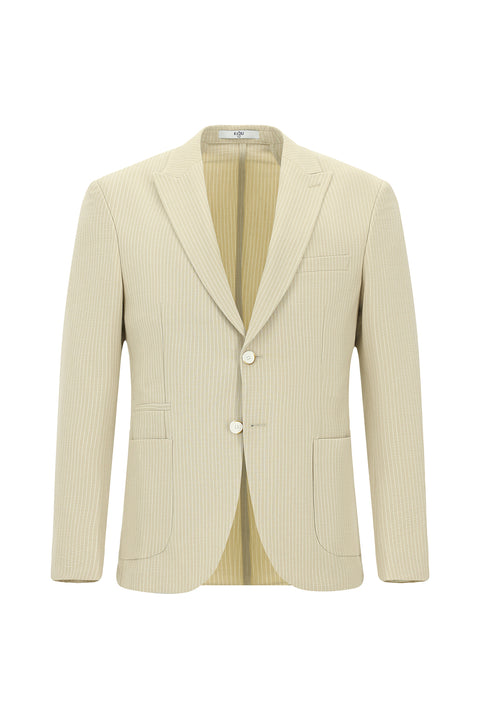 Açık Bej 7 Drop Super Slim Fit Eksra Dar Kesim Çizgili Likralı Spor Ceket