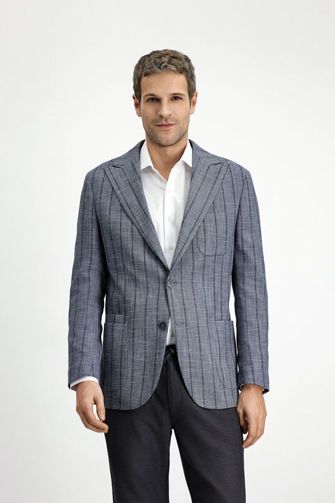 Koyu Füme 8 Drop Muscle Fit Uzun Atletik Kesim Çizgili Likralı Spor Ceket