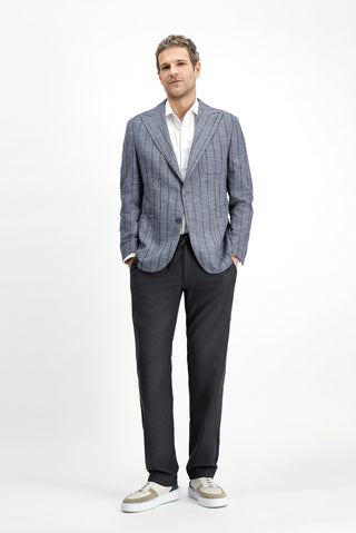  Koyu Füme 6 Drop Regular Fit Standart Kesim Çizgili Likralı Spor Ceket