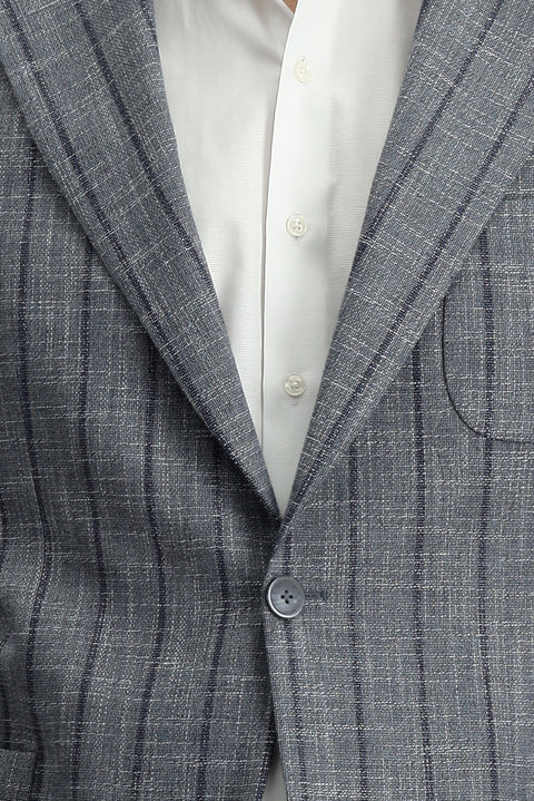 Koyu Füme 8 Drop Muscle Fit Uzun Atletik Kesim Çizgili Likralı Spor Ceket