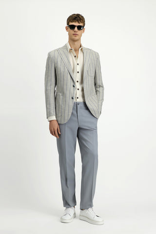  Açık Bej 8 Drop Muscle Fit Uzun Atletik Kesim Çizgili Likralı Spor Ceket