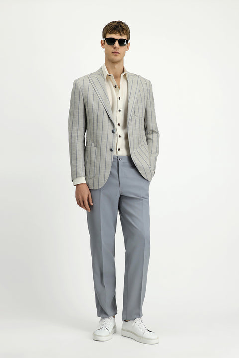 Açık Bej 6 Drop Regular Fit Standart Kesim Çizgili Likralı Spor Ceket