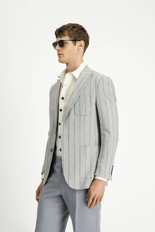  Açık Bej 6 Drop Regular Fit Standart Kesim Çizgili Likralı Spor Ceket