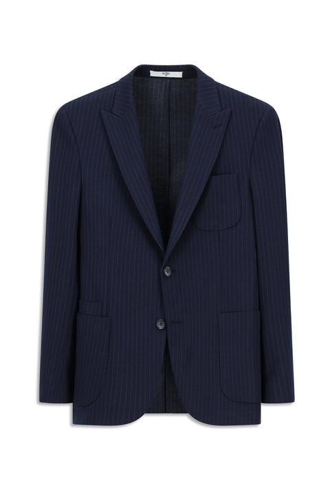 Koyu Lacivert 7 Drop Super Slim Fit Eksra Dar Kesim Çizgili Likralı Spor Ceket