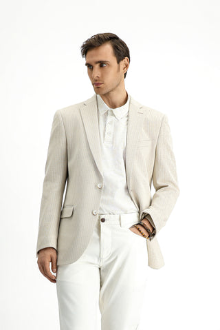  Aç?k Bej 6 Drop Regular Fit Standart Kesim Klasik Pamuklu Çizgili Ceket-Ki??l?