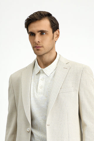  Aç?k Bej 6 Drop Regular Fit Standart Kesim Klasik Pamuklu Çizgili Ceket-Ki??l?