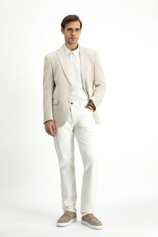  Aç?k Bej 6 Drop Regular Fit Standart Kesim Klasik Pamuklu Çizgili Ceket-Ki??l?