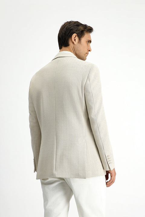 Açık Bej 6 Drop Regular Fit Standart Kesim Klasik Pamuklu Çizgili Ceket