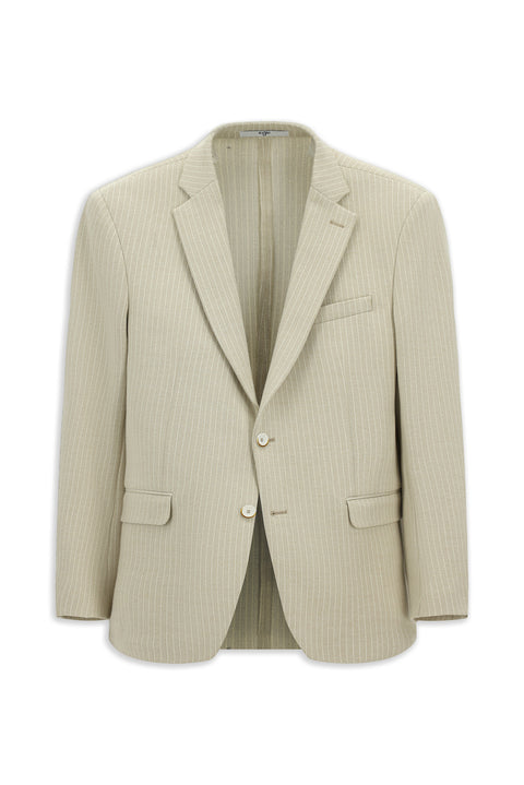 Açık Bej 6 Drop Regular Fit Standart Kesim Klasik Pamuklu Çizgili Ceket