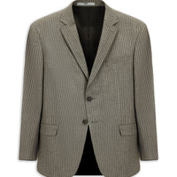 Koyu Vizon 4 Drop Relaxed Fit Rahat Kesim Klasik Keten Karışımlı Çizgili Ceket