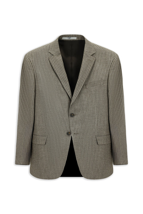 Koyu Vizon 4 Drop Relaxed Fit Rahat Kesim Klasik Keten Karışımlı Çizgili Ceket