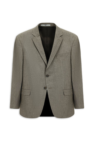  Koyu Vizon Klasik Keten Karışımlı Çizgili Ceket