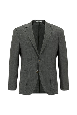  Siyah 4 Drop Relaxed Fit Rahat Kesim Keten Karışımlı Çizgili Spor Ceket