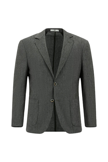 Siyah Slim Fit Dar Kesim Keten Karışımlı Çizgili Spor Ceket