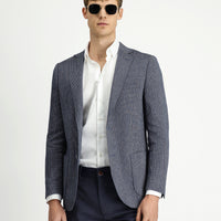 Dark Navy 6 Drop Regular Fit Linen Blend Striped Sport Jacket