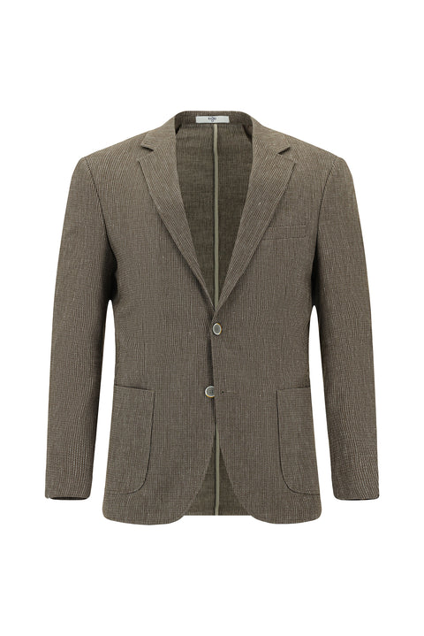 Orta Kahve 6 Drop Regular Fit Standart Kesim Keten Karışımlı Çizgili Spor Ceket