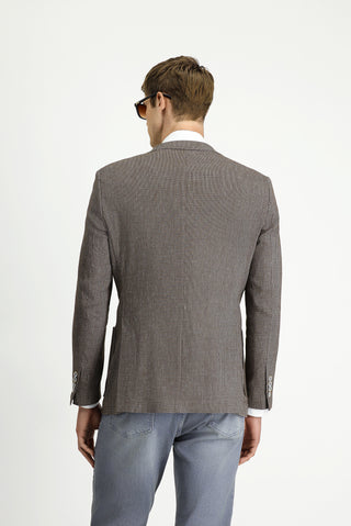  Orta Kahve 6 Drop Regular Fit Standart Kesim Keten Karışımlı Çizgili Spor Ceket