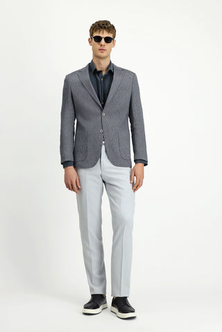  Koyu Yeşil 7 Drop Slim Fit Dar Kesim Keten Karışımlı Çizgili Spor Ceket