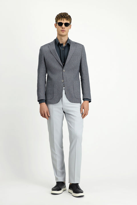 Koyu Yeşil 8 Drop Muscle Fit Uzun Atletik Kesim Keten Karışımlı Çizgili Spor Ceket