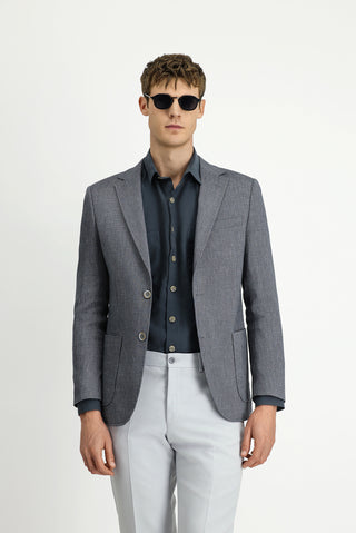  Koyu Yeşil Slim Fit Dar Kesim Keten Karışımlı Çizgili Spor Ceket