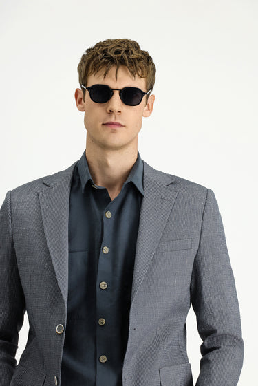 Koyu Yeşil Slim Fit Dar Kesim Keten Karışımlı Çizgili Spor Ceket