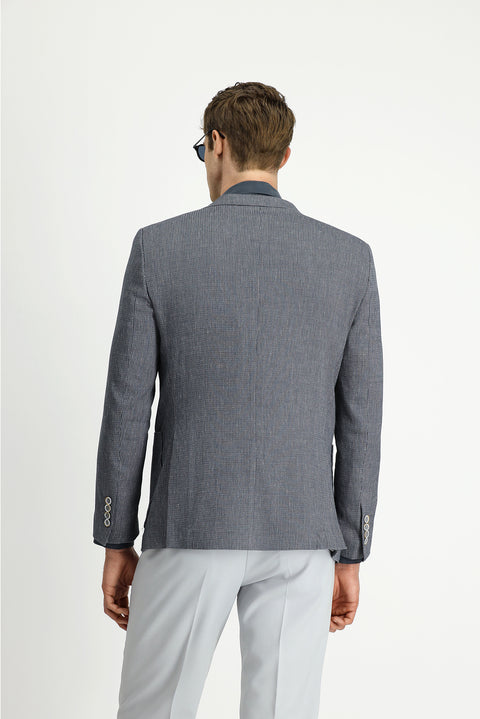 Koyu Yeşil 8 Drop Muscle Fit Uzun Atletik Kesim Keten Karışımlı Çizgili Spor Ceket