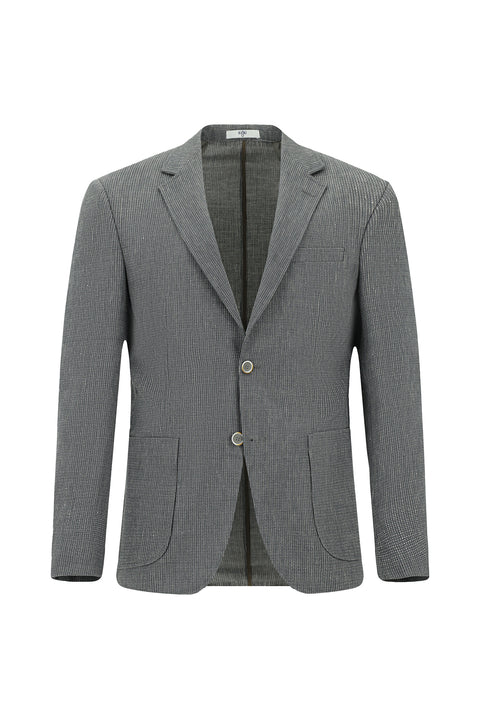 Koyu Yeşil 7 Drop Slim Fit Dar Kesim Keten Karışımlı Çizgili Spor Ceket