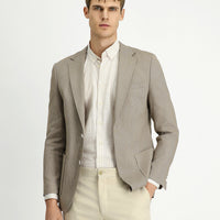 Medium Mink 7 Drop Slim Fit Linen Blend Striped Sport Jacket