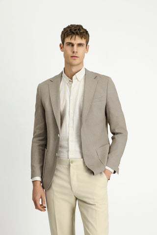  Orta Vizon Slim Fit Dar Kesim Keten Karışımlı Çizgili Spor Ceket