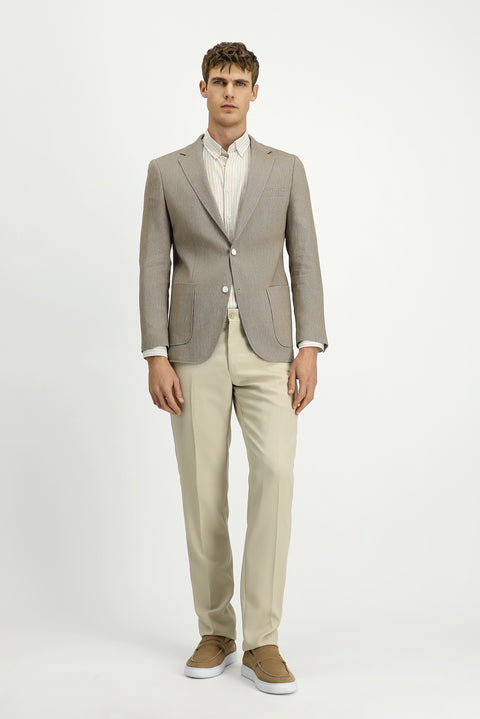 Orta Vizon 4 Drop Relaxed Fit Rahat Kesim Keten Karışımlı Çizgili Spor Ceket