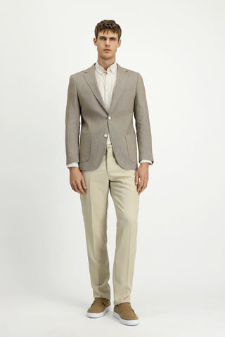  Orta Vizon Slim Fit Dar Kesim Keten Karışımlı Çizgili Spor Ceket