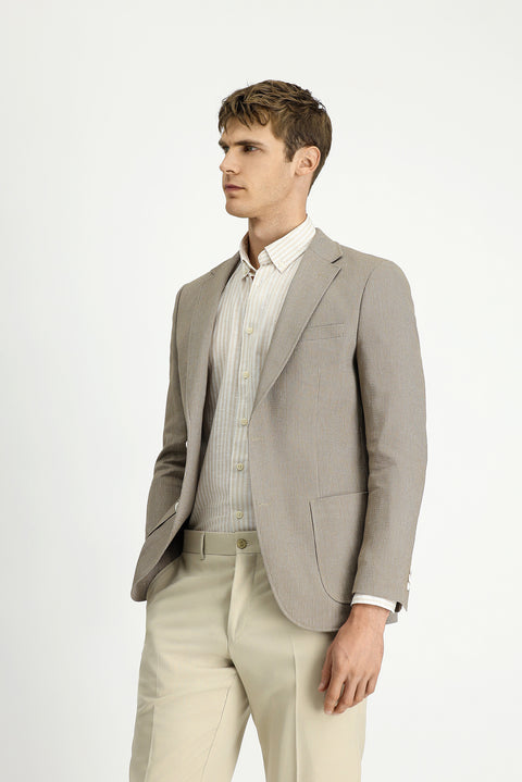 Orta Vizon 4 Drop Relaxed Fit Rahat Kesim Keten Karışımlı Çizgili Spor Ceket