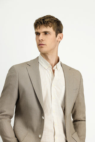  Orta Vizon Slim Fit Dar Kesim Keten Karışımlı Çizgili Spor Ceket