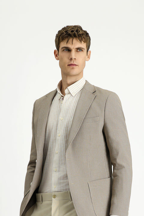 Orta Vizon 7 Drop Slim Fit Dar Kesim Keten Karışımlı Çizgili Spor Ceket