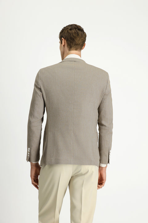 Medium Mink 6 Drop Regular Fit Linen Blend Striped Sport Jacket