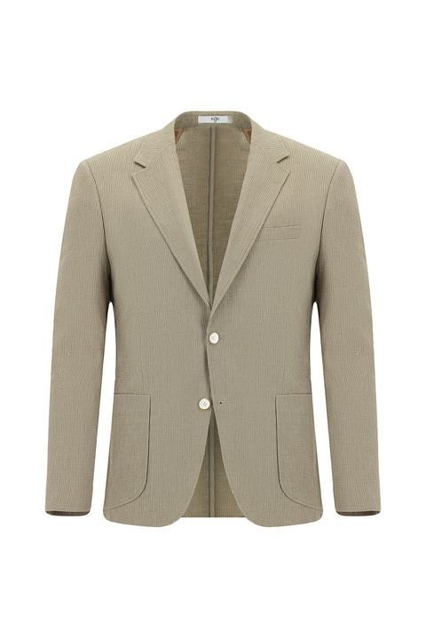 Orta Vizon 8 Drop Muscle Fit Uzun Atletik Kesim Keten Karışımlı Çizgili Spor Ceket