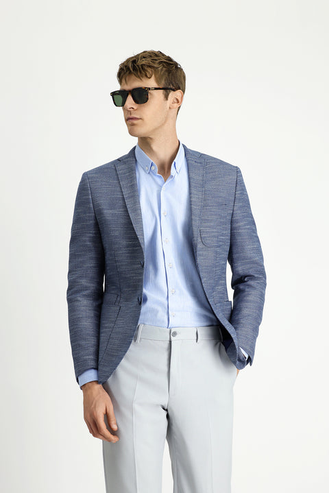 Koyu Lacivert 7 Drop Super Slim Fit Eksra Dar Kesim Desenli Spor Ceket