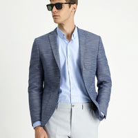 Koyu Lacivert 7 Drop Super Slim Fit Eksra Dar Kesim Desenli Spor Ceket