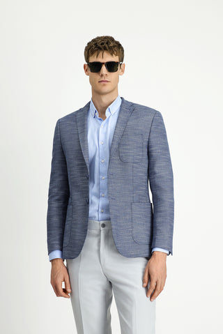  Koyu Lacivert Super Slim Fit Ekstra Dar Kesim Desenli Spor Ceket