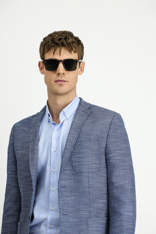  Koyu Lacivert Super Slim Fit Ekstra Dar Kesim Desenli Spor Ceket